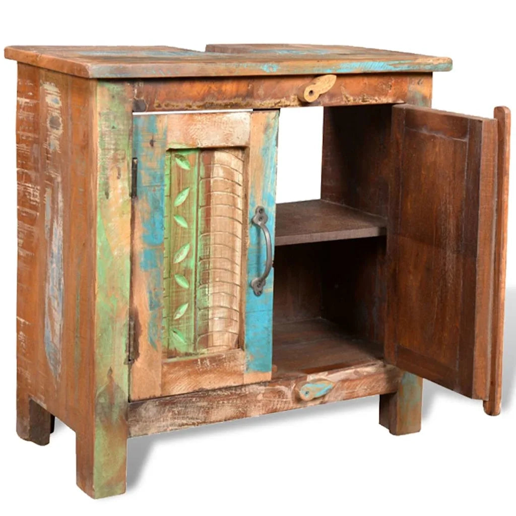 Armadietto in Legno di recupero solido per Bagno-Mobile bagno con specchio con Specchio