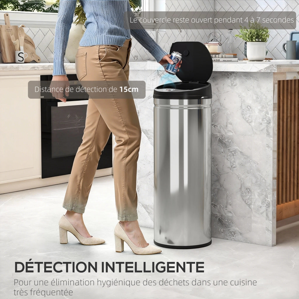 Pattumiera Cucina Automatica 50L ¨C Xylo ¨C Acciaio Inox Argento 30,5x30,5x85cm