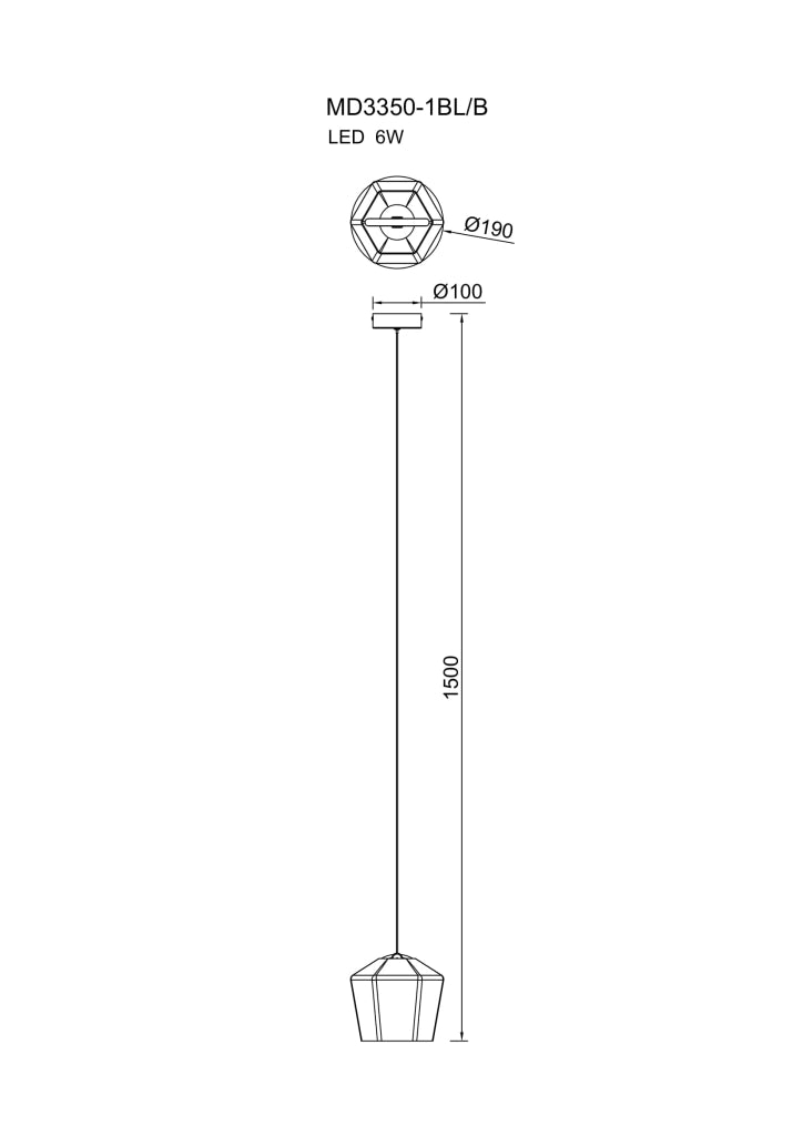 Lampada a sospensione COLORE vetro blu LED 6W Zuma