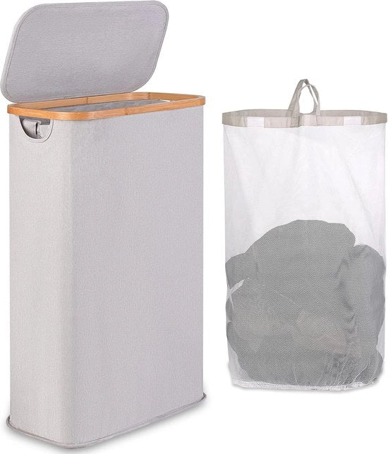 Sacchetto 60 l - compattabile e pieghevole - grigio chiaro - con manico di bambù