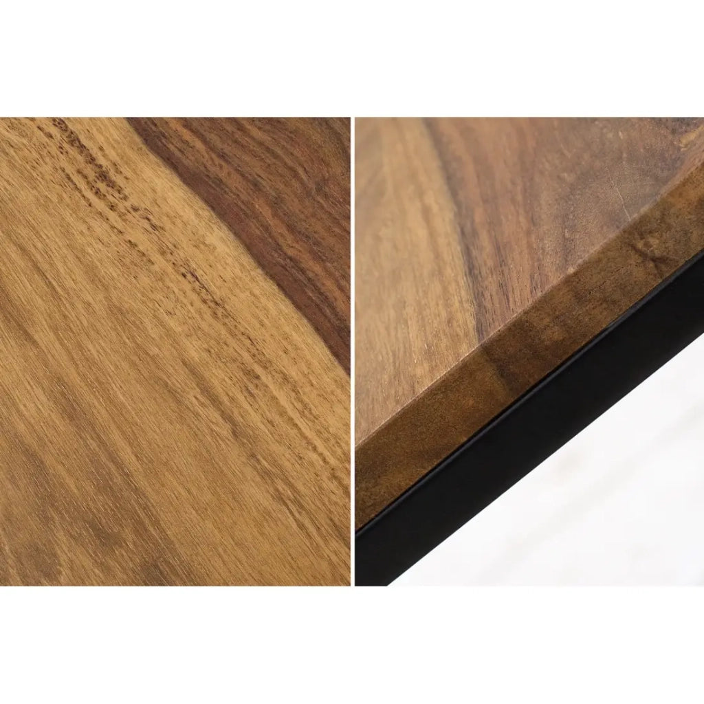 Tavolini bassi VORTEX in legno massiccio Sheesham e metallo nero – set di 3 tavoli quadrati stile industriale