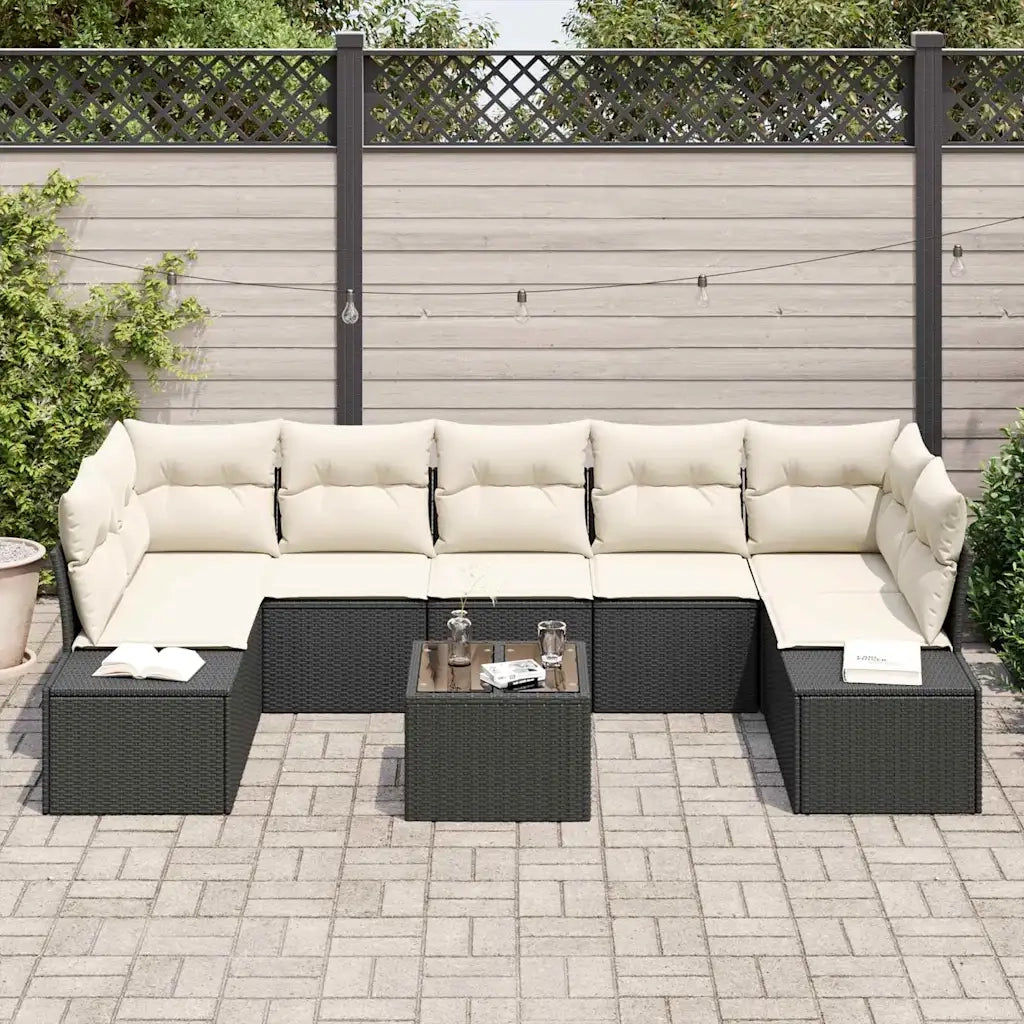 Set Divano da Giardino con cuscino 8 pcs Nero polyrattan