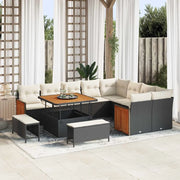 Set Divano da Giardino 13 pcs Nero e Crema polyrattan