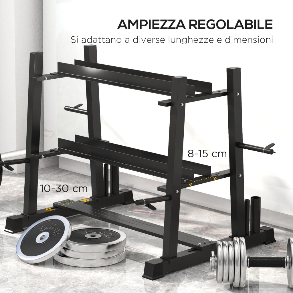 Rastrelliera per Manubri in Acciaio ¨C Xylo ¨C 4 Aste Regolabili, 131x75x80 cm, Nero