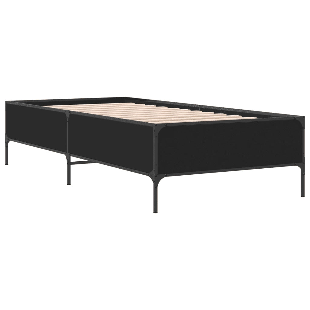 Letto singolo | Letto per adulti | Giroletto Nero 90x190 cm in Legno Multistrato e Metallo