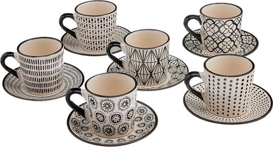 Set di 6 tazze per caffè in ceramica con piatto