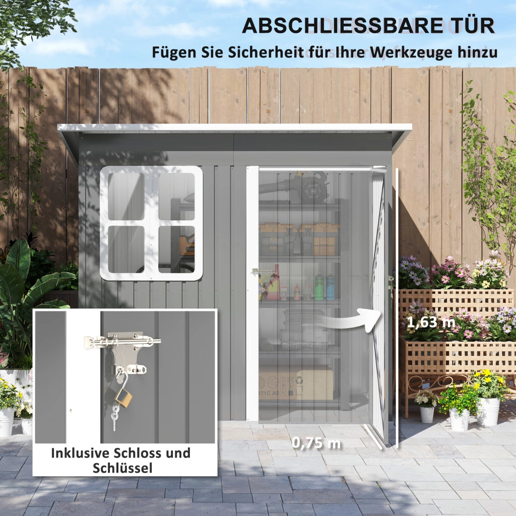 Casetta da giardino 2,55 m2, casetta da giardino con tetto a falda, 221 x 133 x 190/173 cm, capanno per attrezzi con porta chiudibile a chiave,