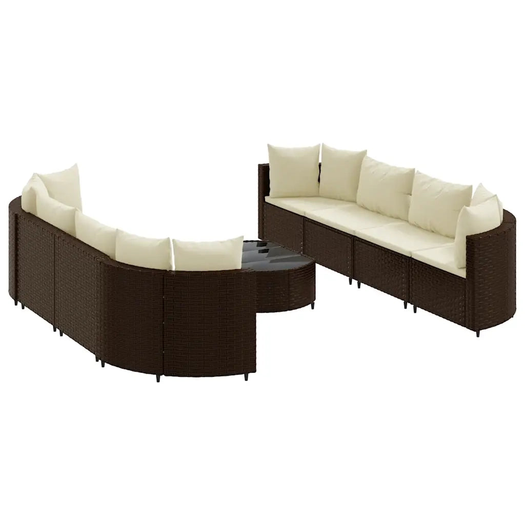 Set Divani da Giardino 9pz con Cuscini Marrone in Polyrattan