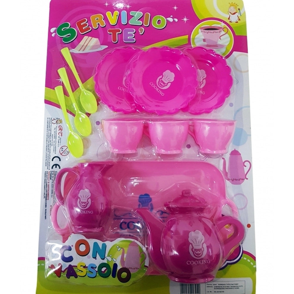Trade Shop - Servizio Te' Teiera Vassoio 3 Tazzine Piatti Cucchiaino Zuccheriera Gioco Bimbe -