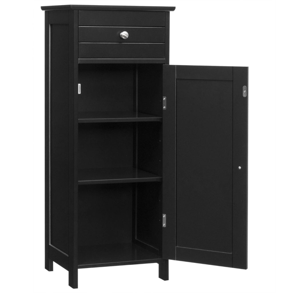 Armadio del bagno con anta singolae e 2 mensole regolabili-Mobiletto da bagnoOrganizer verticale per bagno e salone Nero