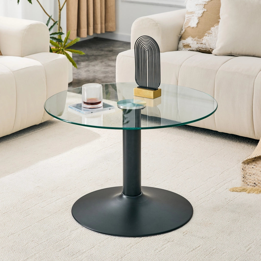 Tavolino rotondo in vetro ca. 70 cm con struttura in metallo, design moderno per soggiorno, colore nero