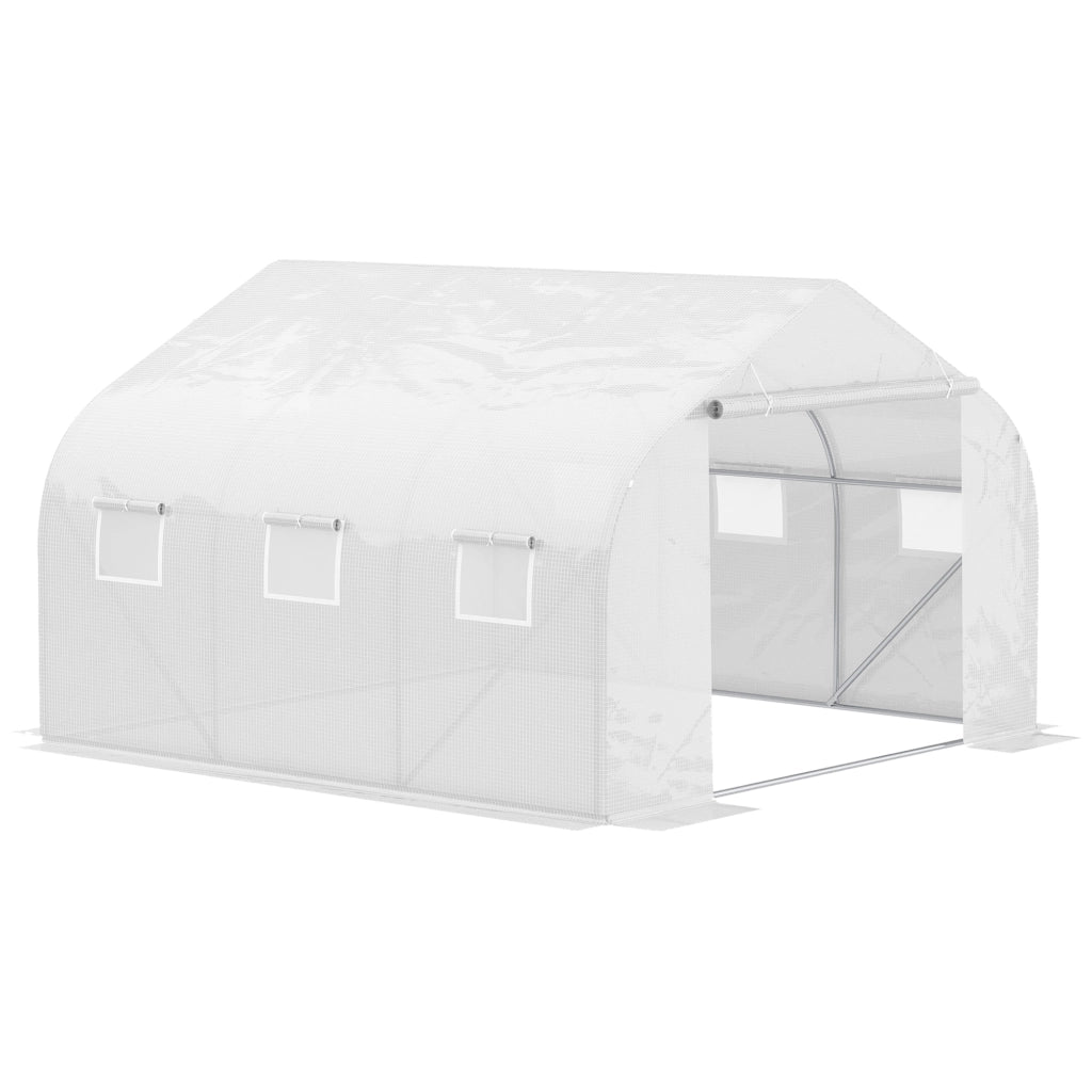 Serra in alluminio 3,5x3x3 m con protezione UV, antivento, finestre a rete, ideale per pomodori e piante in giardino o sul balcone, in metallo, bianca