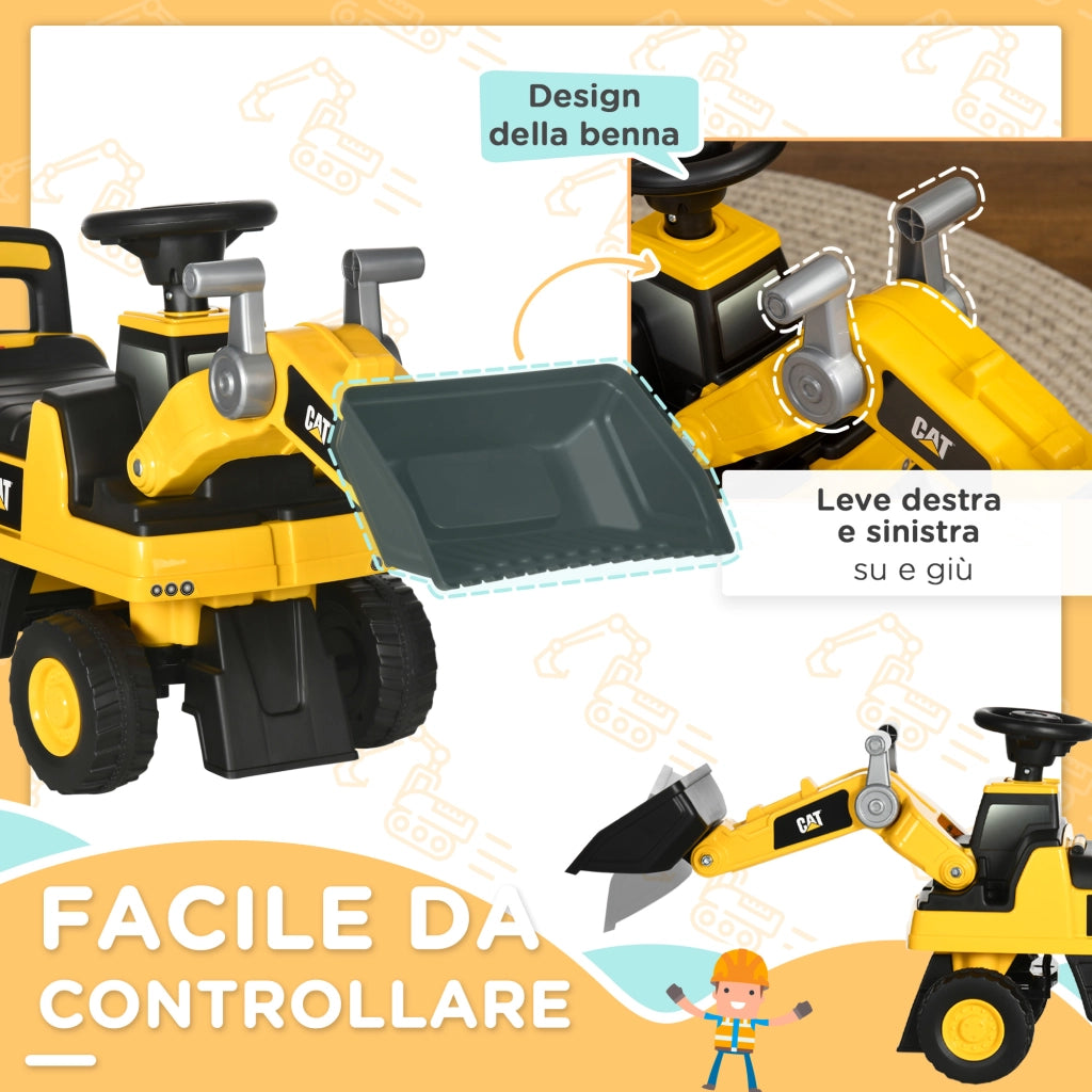 Ruspa Giocattolo per Bambini 18 e 36 Mesi con Escavatore e Spazio Portaoggetti, 78x29.5x54 cm, Giallo e Nero