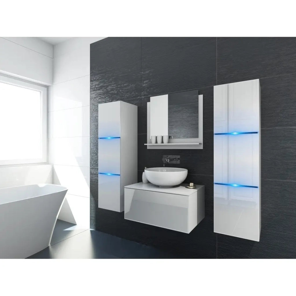 Mobile sottolavabo sospeso collezione OWL, colore bianco opaco e bianco lucido, ideale per un bagno di design.