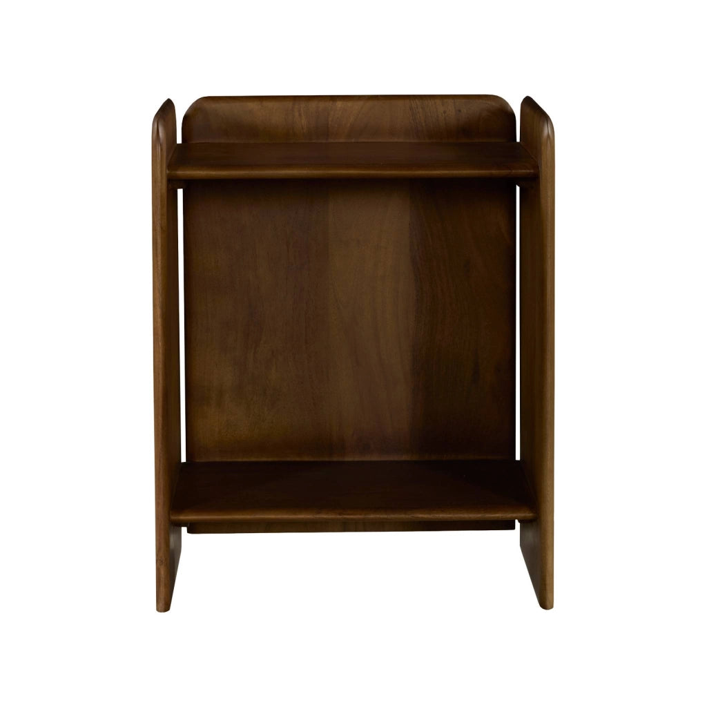 Set 2 comodini esotici in legno di acacia a 2 livelli, noce