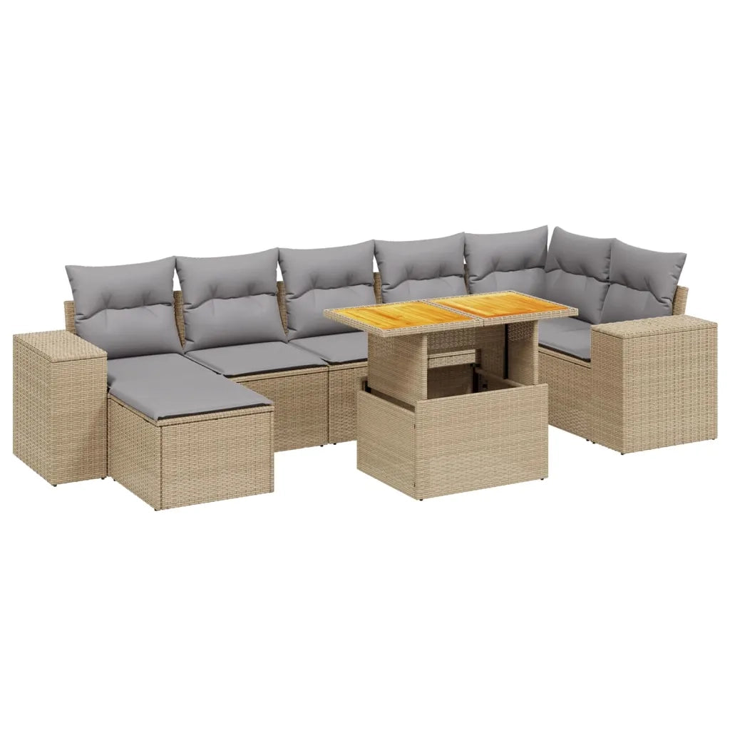 Set Divano da Giardino 8 pz con Cuscini Beige in Polyrattan