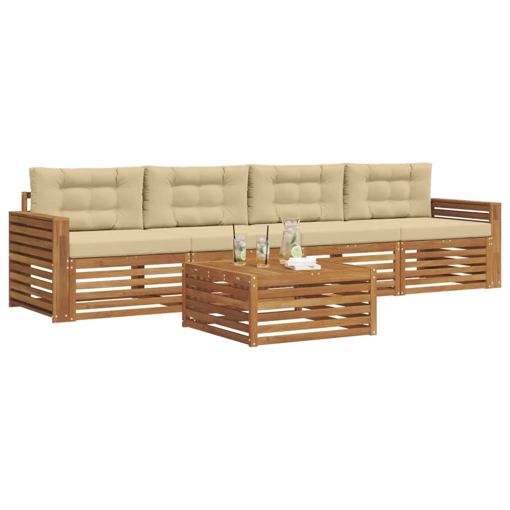 Set di divani da esterno con cuscino 5 pcs Naturale e Beige 3372988