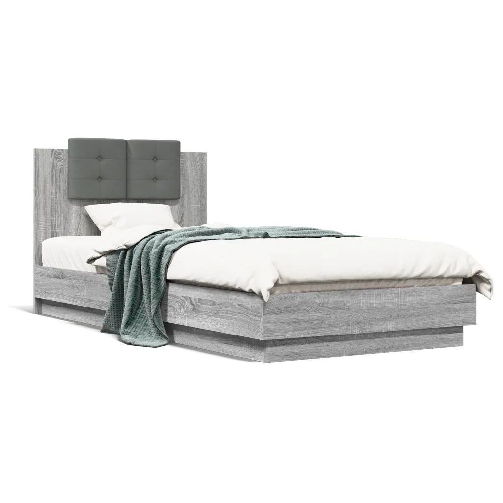Giroletto con Testiera e LED-Struttura Letto con testiera Grigio Sonoma 100x200 cm 904668