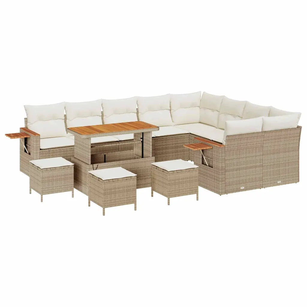 Set Divano da Giardino 14 pcs Beige e Crema polyrattan 3365171