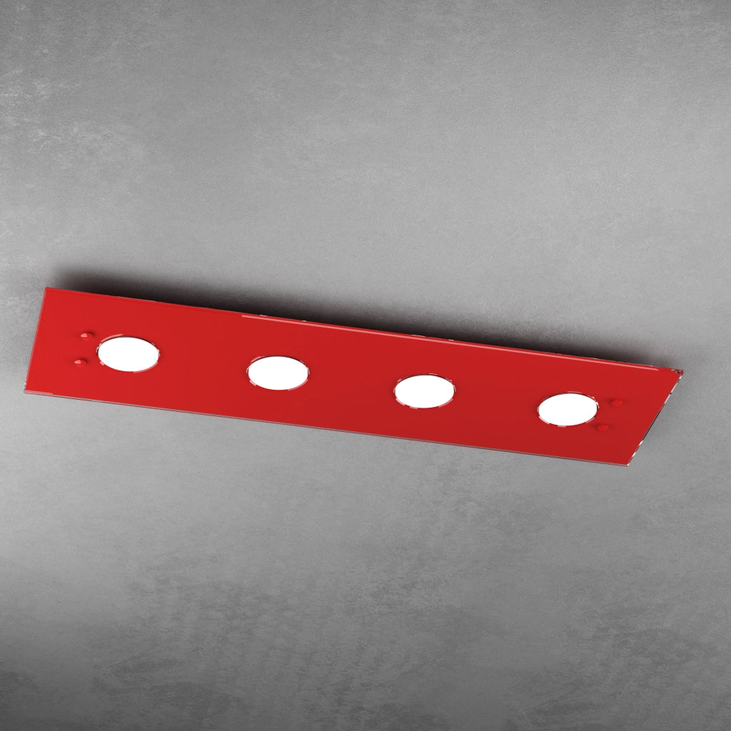 Toplight Plafoniera da soffitto rettangolare 4 luci Path con attacco GX53, struttura colore rosso, design moderno 80x20x3cm