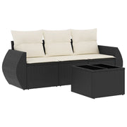 Set Divani da Giardino 4 pz | Set Salotto da Giardino con Cuscini Nero in Polyrattan