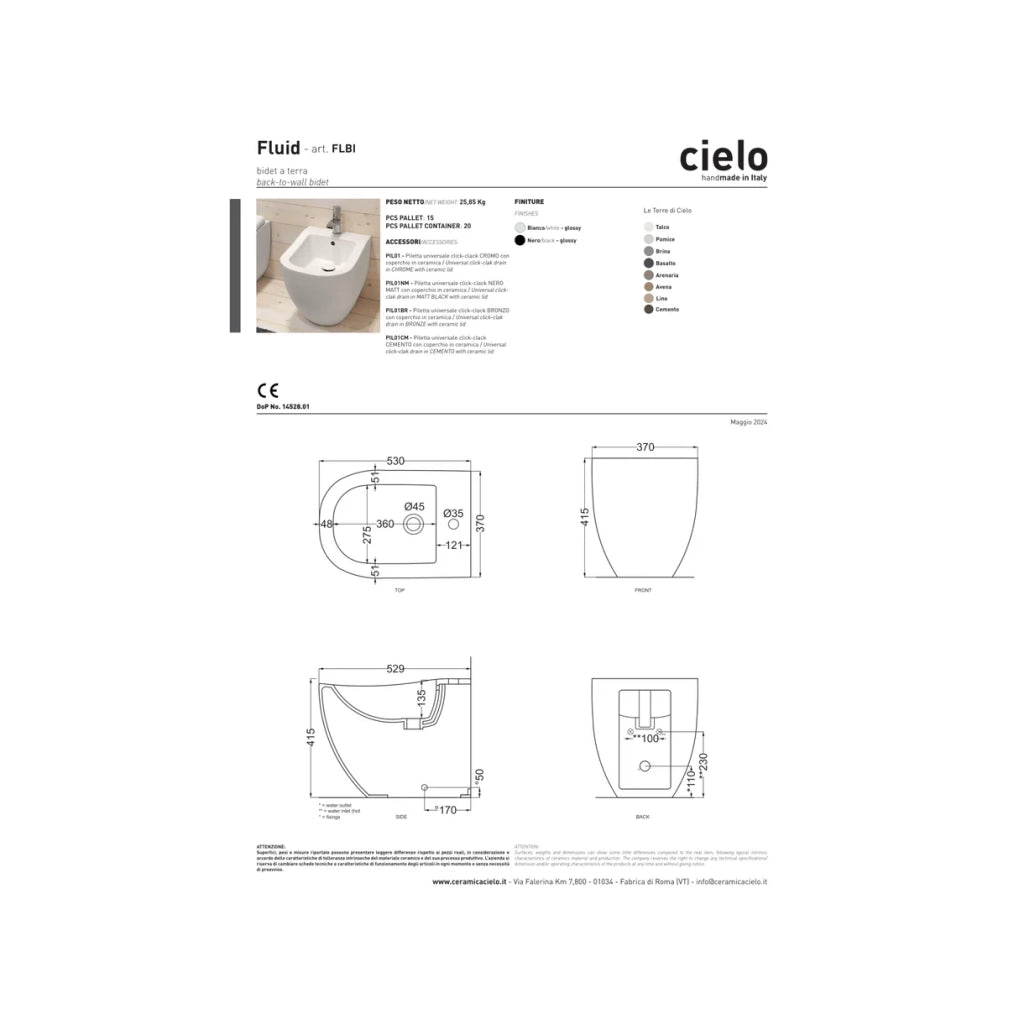 Coppia Di Sanitari a Terra Ceramica Cielo "Fluid" Bianco Lucido