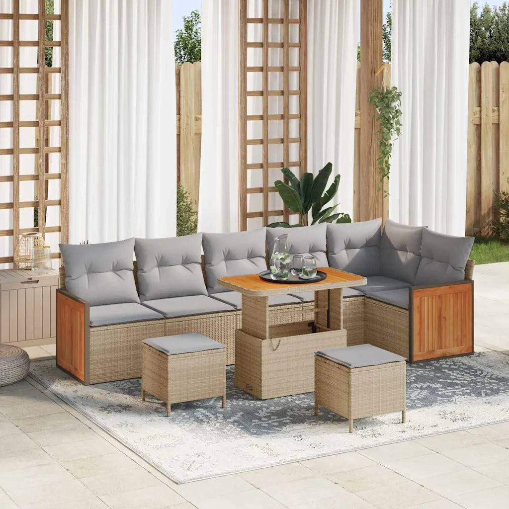 Set Divano da Giardino 11 pcs Beige e Grigio Chiaro polyrattan