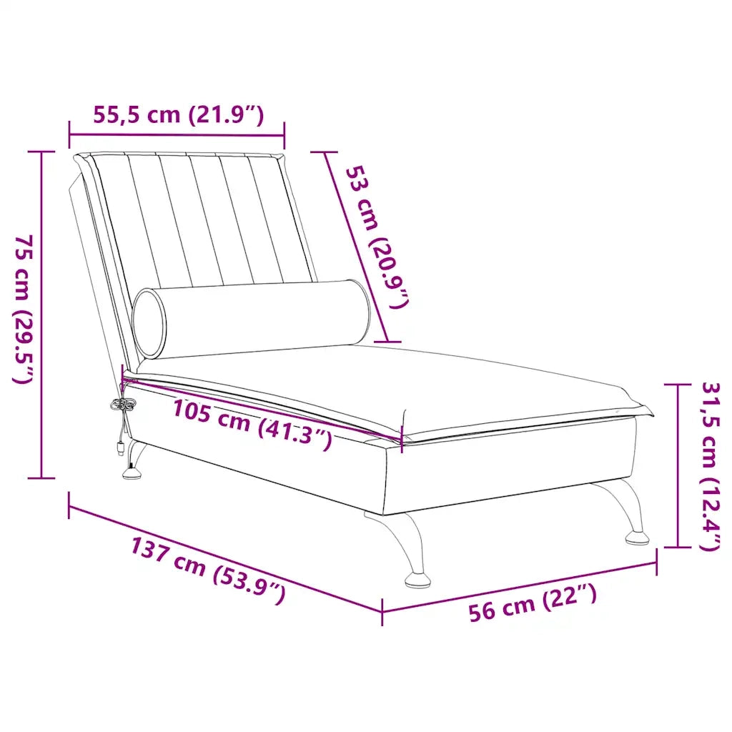Chaise Longue Massaggi con Cuscino a Rullo Rosso Vino Velluto CFW2108549