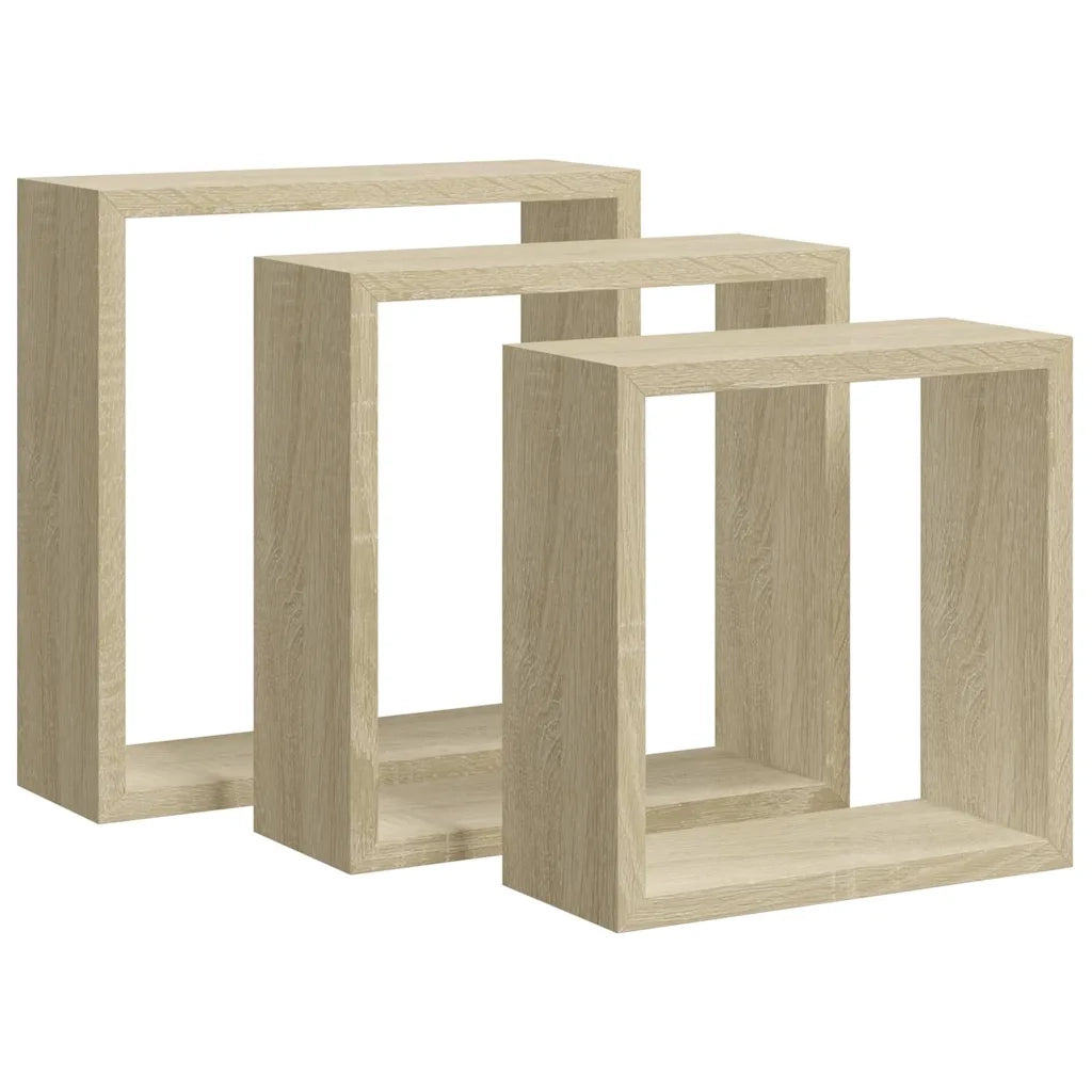 3 pz Mensole a Cubo da Parete | Mensola sospesa Rovere Sonoma