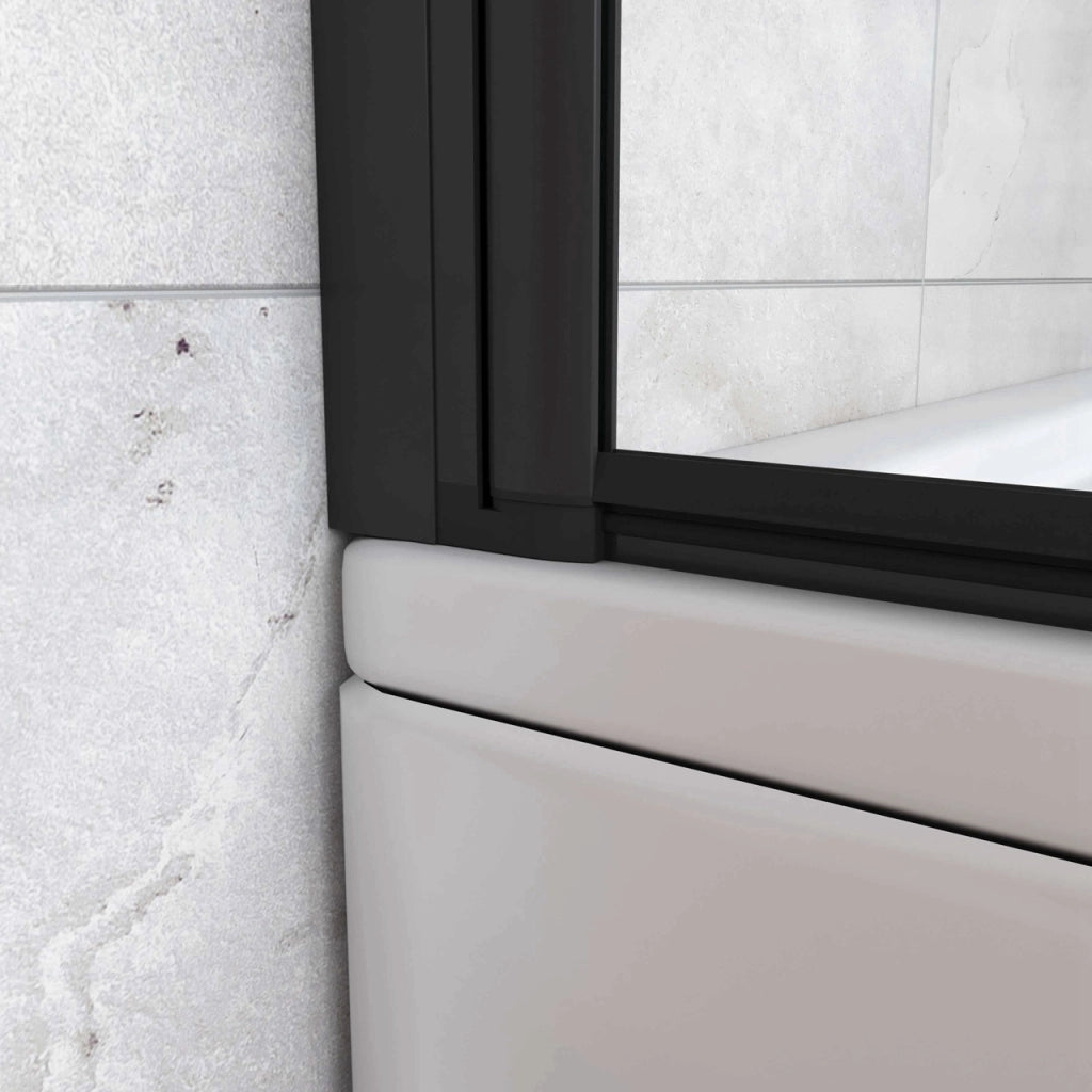 Sopravasca da Bagno Parete Vasca Doccia 90x140 cm Due Ante Movibili Vetro Temperato Trasparente 6 mm Anticalcare Telaio Nero Opaco