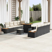 Set Divano da Giardino con cuscino 11 pcs Nero Poly Rattan
