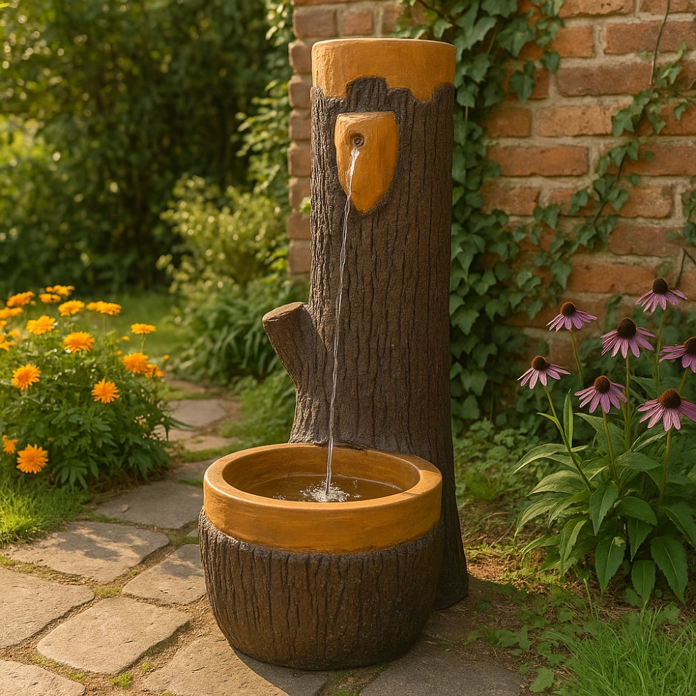 Fontana finto legno grande h120 x l45 x p70 cm esterni cemento effetto naturale