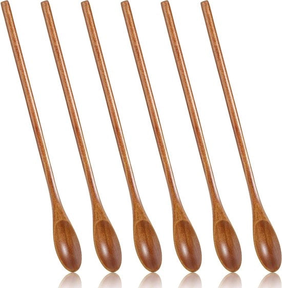 Set di cucchiai in legno lungo da 6 pezzi, manufatti in legno naturale - 20 cm