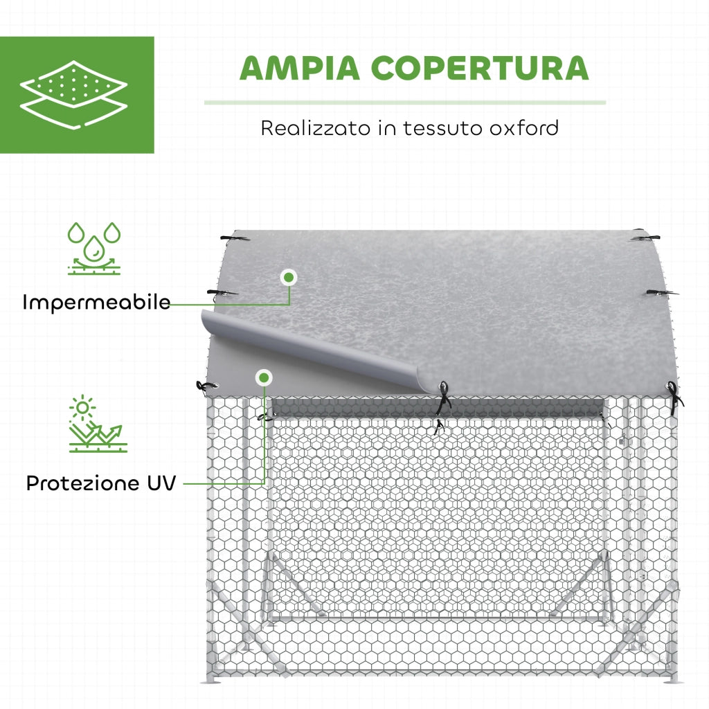 Recinto per Galline in Metallo Galvanizzato con Tetto ¨C Minimal ¨C Argento 280x190x197 cm
