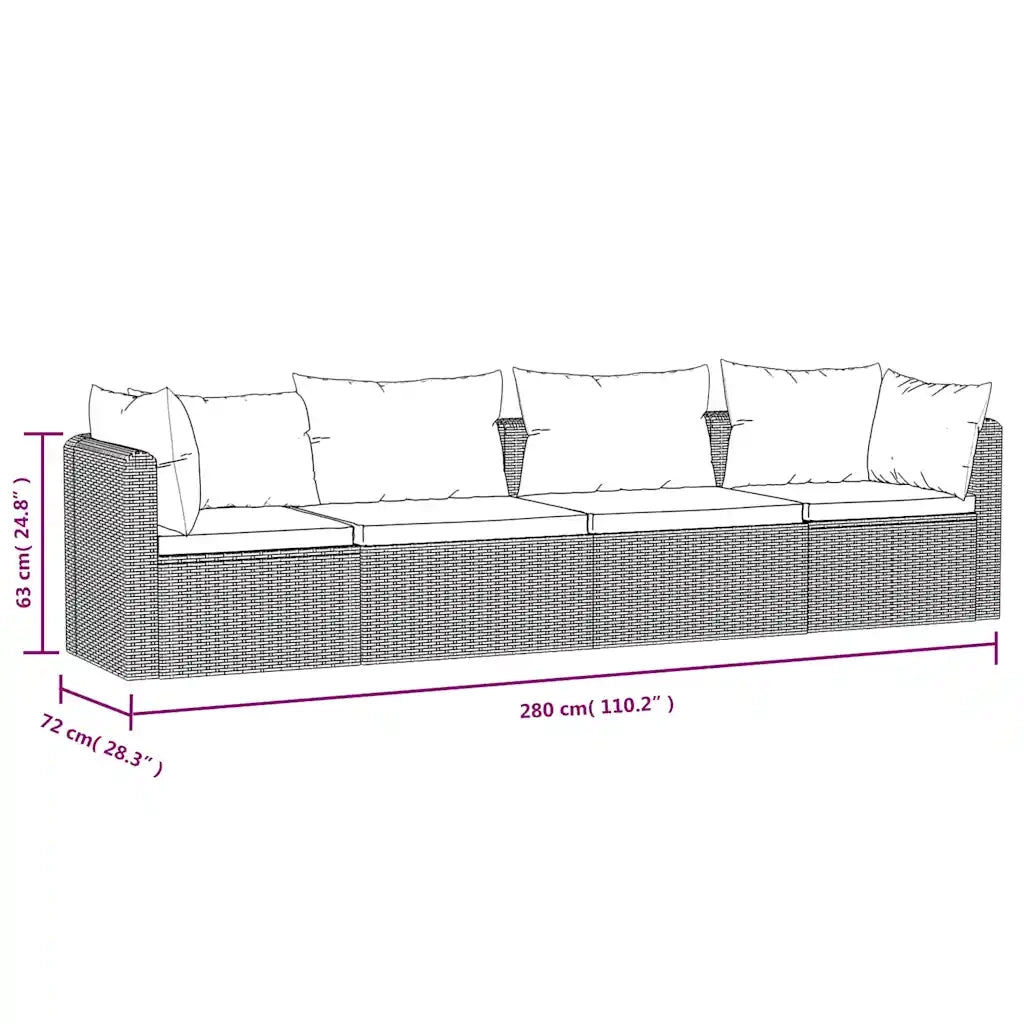 Set Divani da Giardino 4 pz con Cuscini in Polyrattan Nero