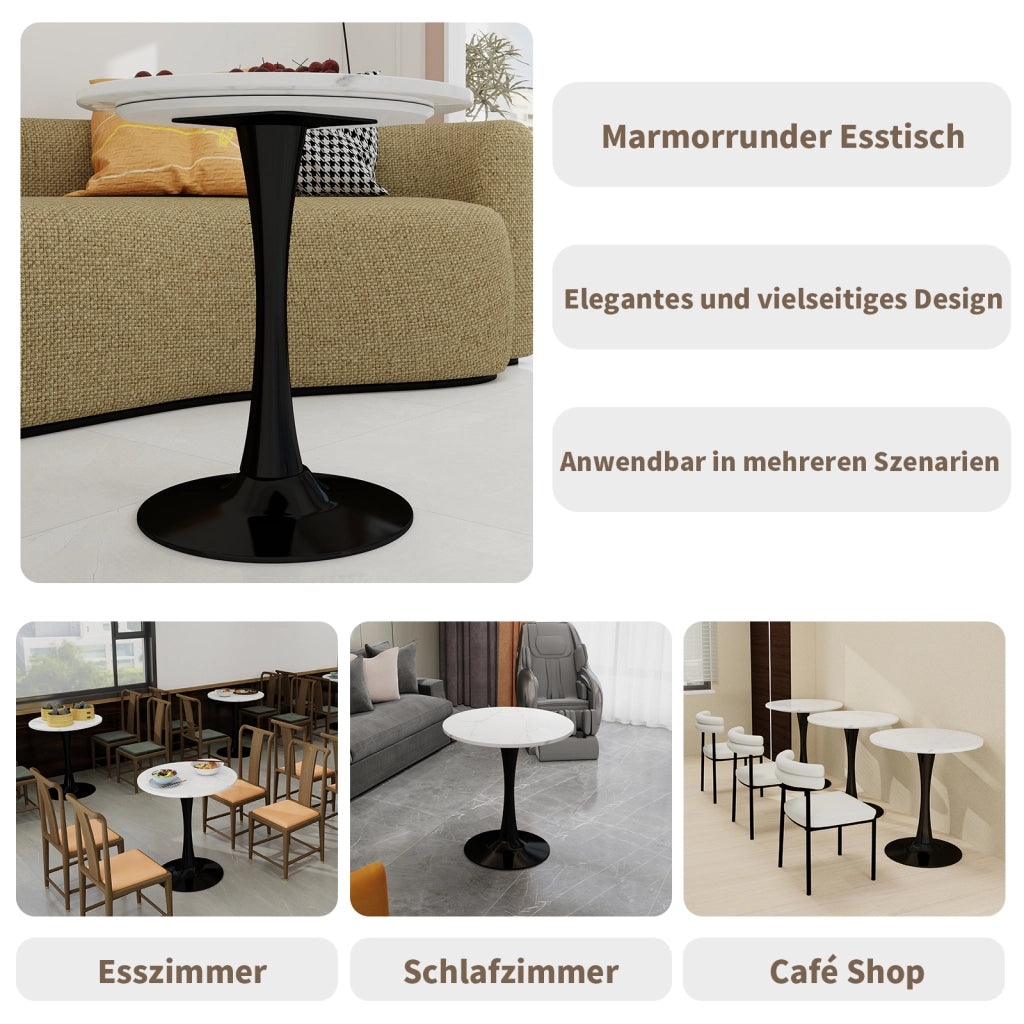 TAVOLO rotondo 70 cm in marmo artificiale nero e bianco