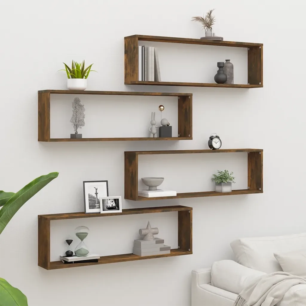 Mensole Parete Cubo 4pz Rovere Fumo 100x15x30 Legno Multistrato 815907