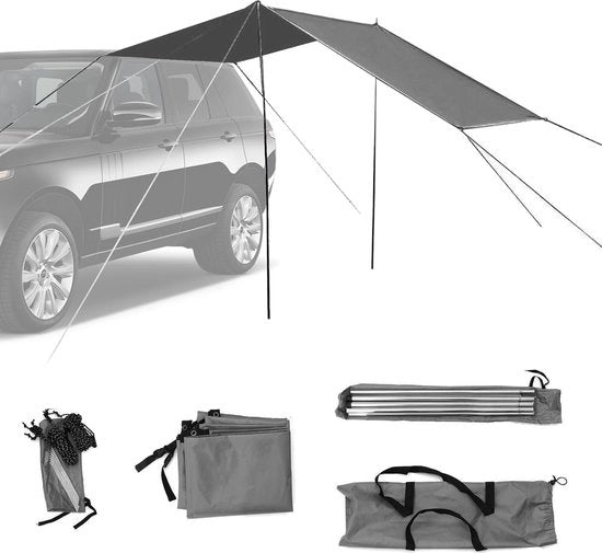 Telaio per auto, ombrello acqua resistente per camper 300 x 200 cm, tettuccio auto, ombrello per auto, tenda per auto, con protezione UV, per auto, furgone o camper (grigio)