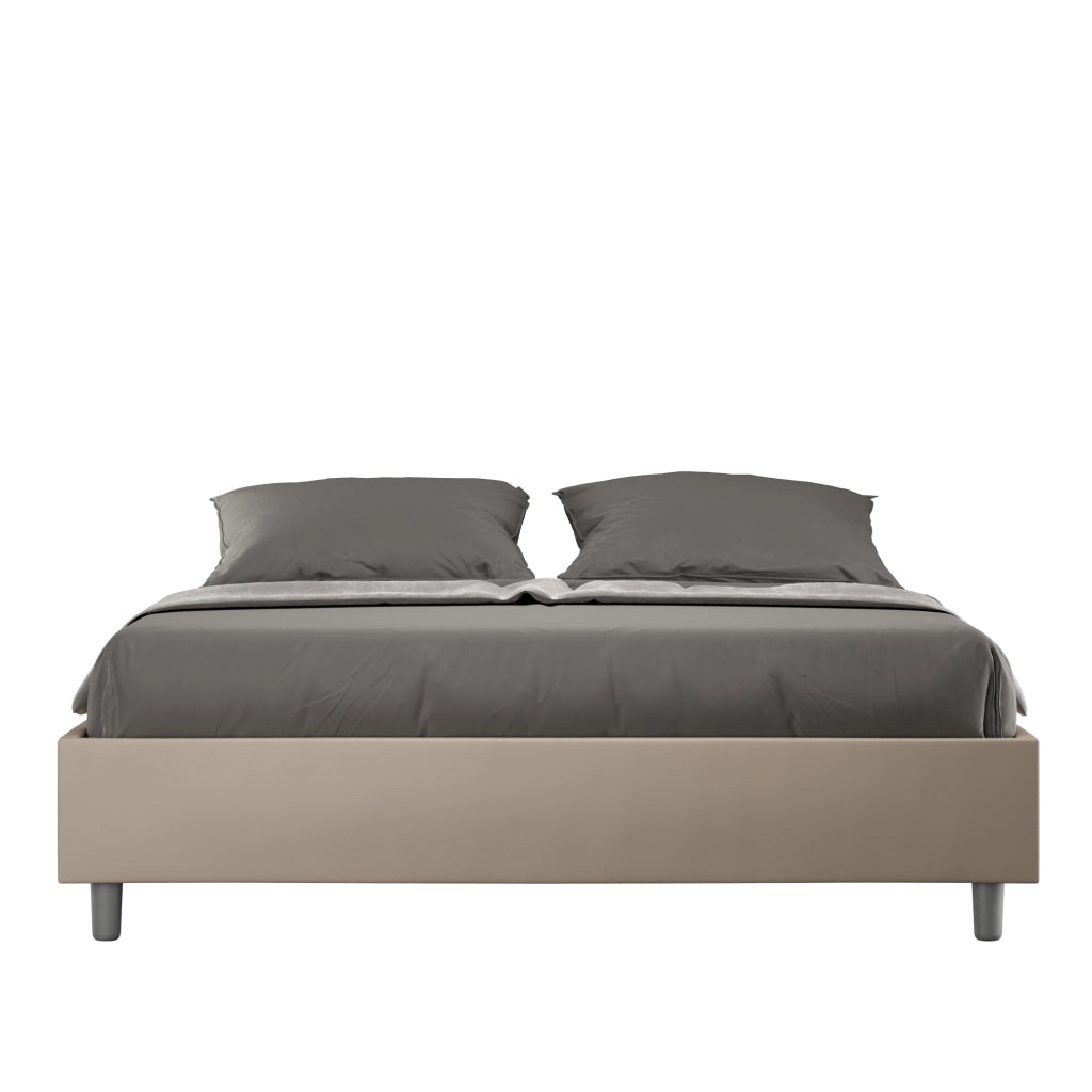 Letto Matrimoniale 160x210 cm con Rete e Contenitore Giroletto con Alzata Comoda Imbottito in Similpelle Azelia Tortora
