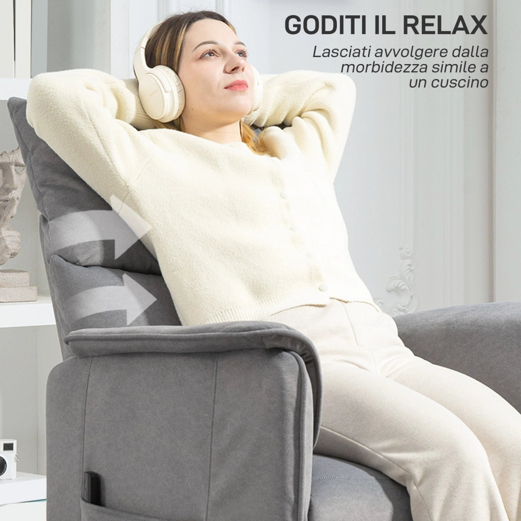 Poltrona Relax Elettrica Reclinabile con Poggiapiedi ¨C Xylo ¨C Tessuto Velluto Grigio 80x83x104 cm