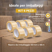 Kit nastro adesivo silenzioso trasparente per imballaggio 50mm x 66mt