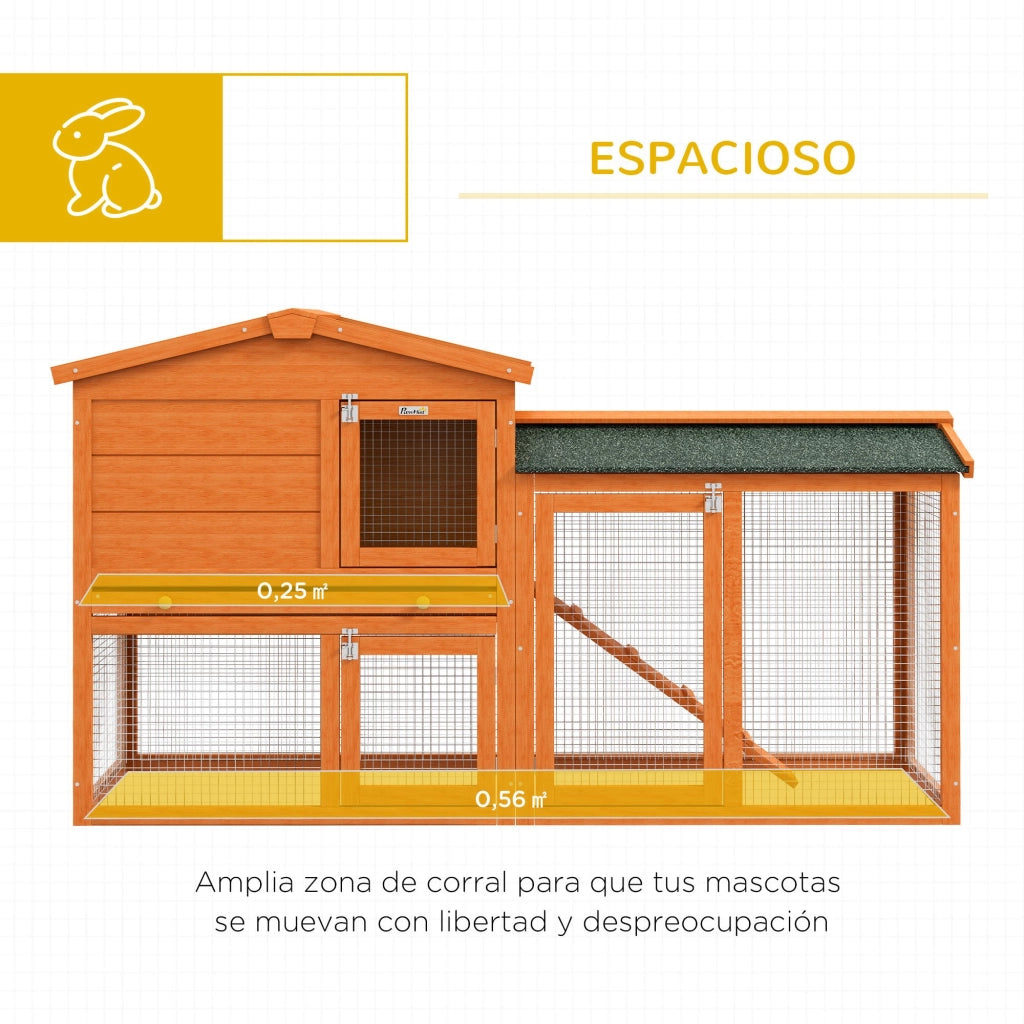 Gabbia per Conigli da Esterno ¨C Xylo ¨C Legno Naturale con Tetto 150x45x85 cm