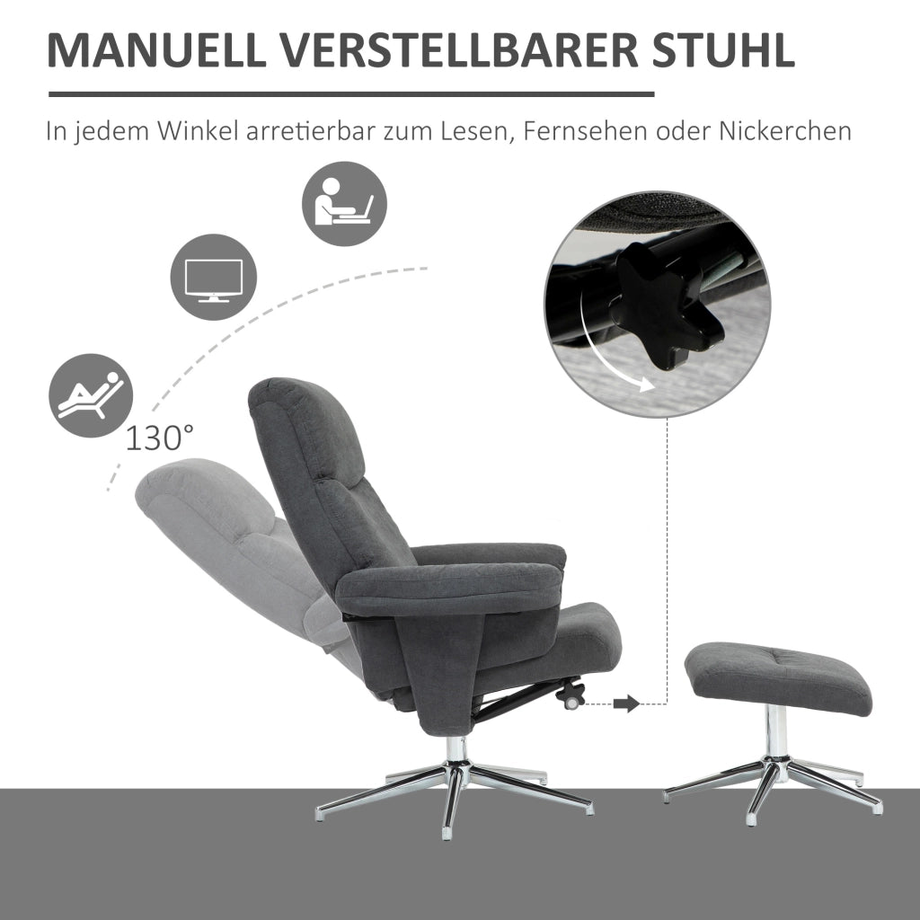 POLTRONA RECLINABILE con pouf 78x85x106 cm poliestere grigio scuro Set da 2 pezzi