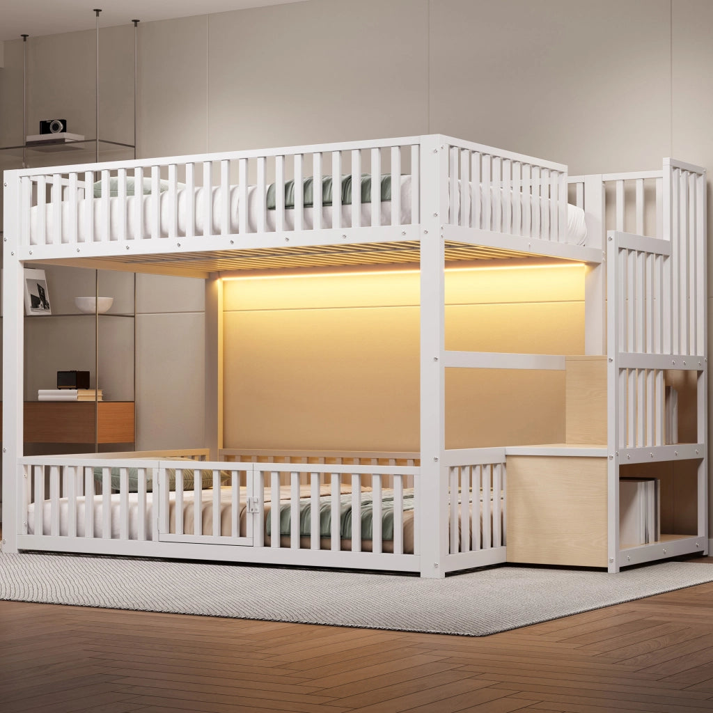 Letto a Castello con Contenitore e LED ¨C MINIMAL ¨C Bianco 140x200