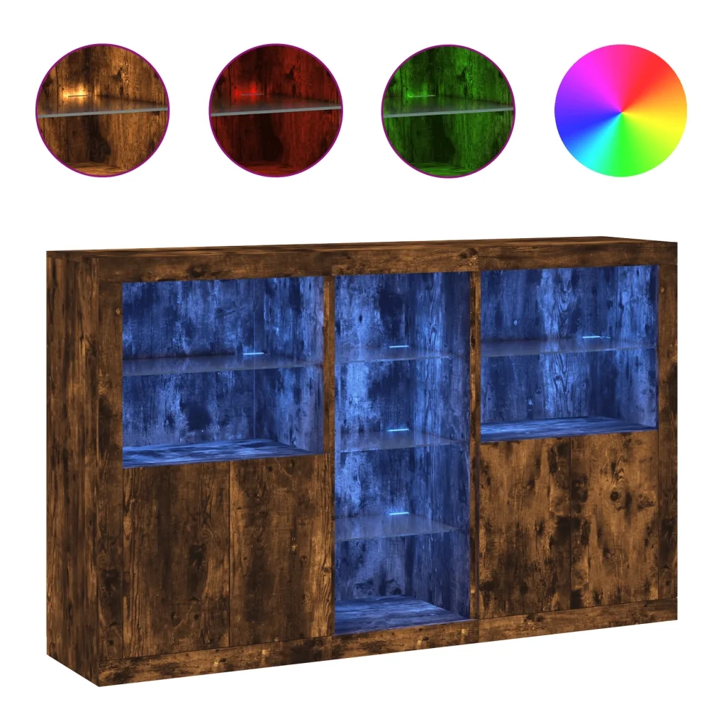 Credenza | Madia | Buffet da pranzo | Armadio da pranzo con Luci LED Rovere Fumo 162x37x100 cm