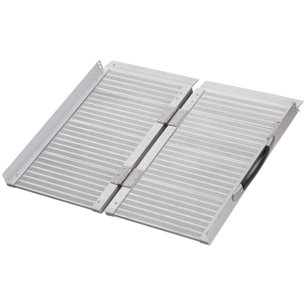 Rampa per Sedia a Rotelle Pieghevole in Alluminio con Bordi Esterni, 61x74x5 cm, Argento