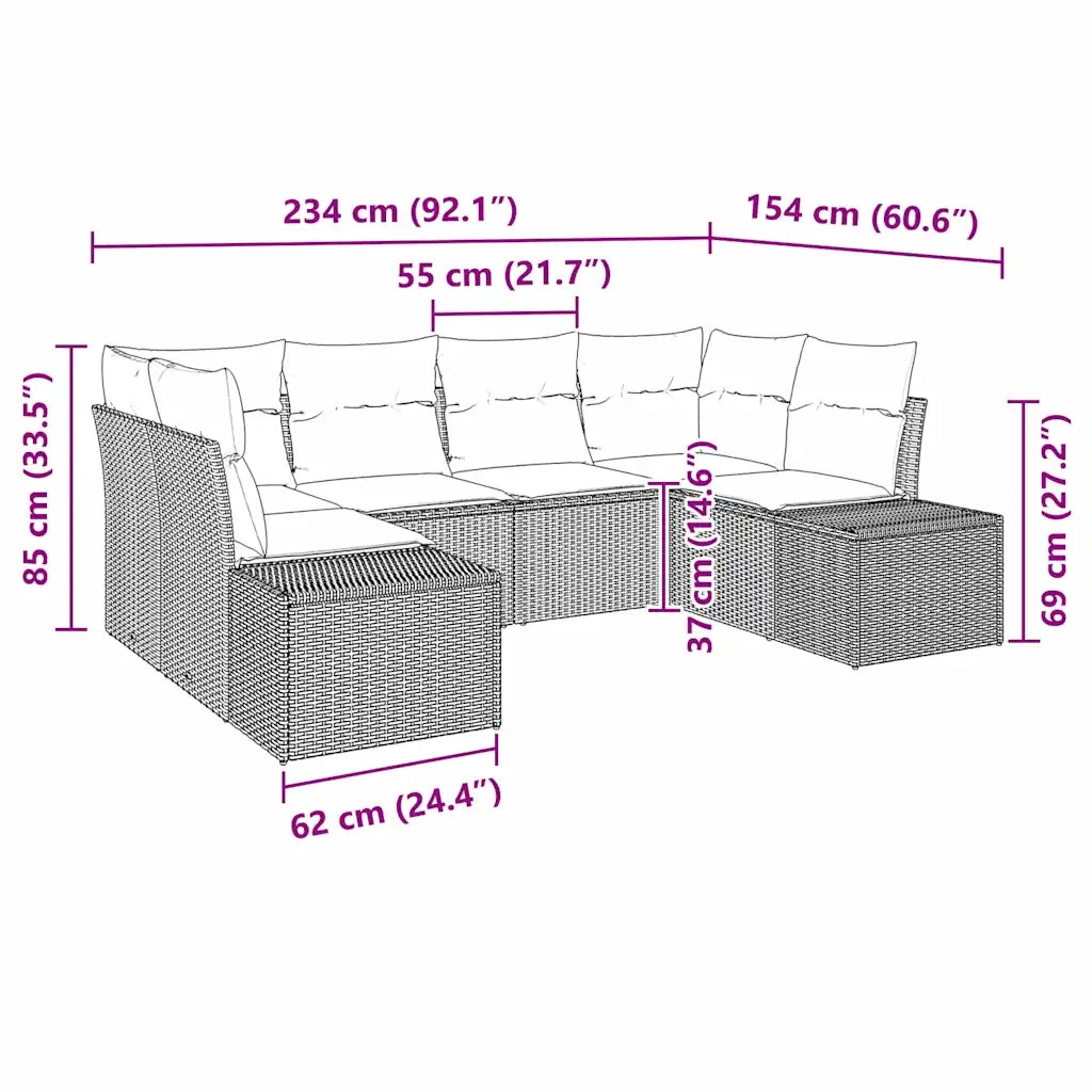 Set Divano da Giardino con cuscino 6 pcs Nero polyrattan 3347203