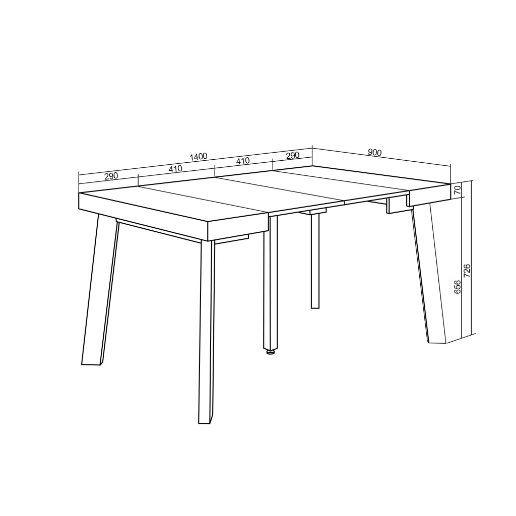 Consolle allungabile, 140x90x73cm, Per 6 persone, Gambe in legno, colore Rovere e nero RF3032