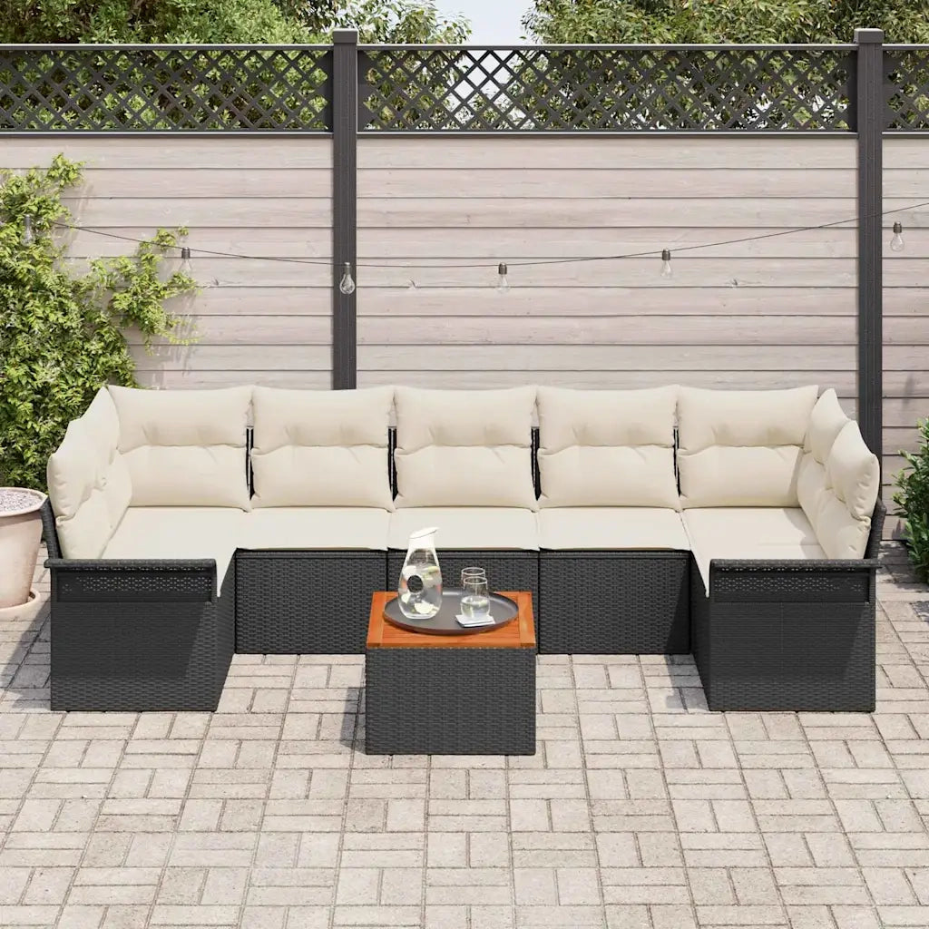 Set Divano da Giardino con cuscino 8 pcs Nero polyrattan