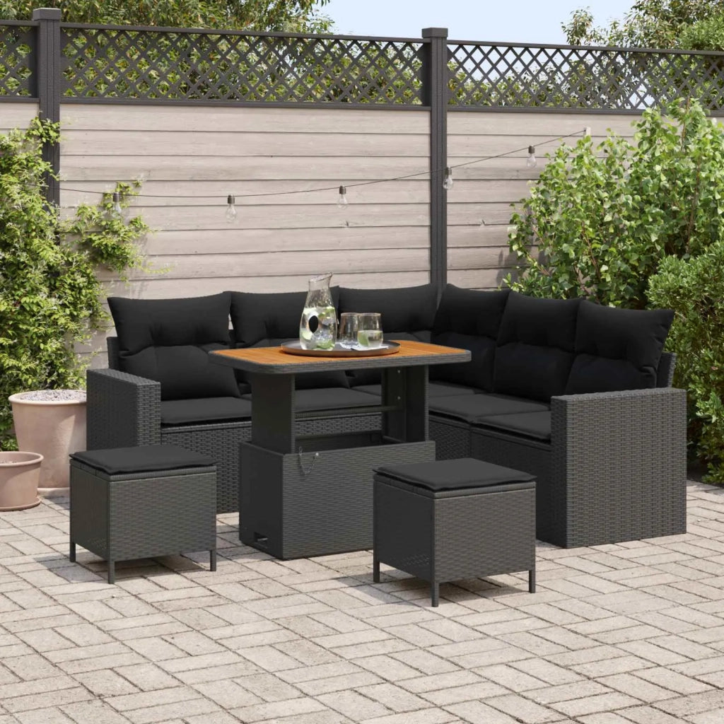 Set Divano da Giardino con cuscino 9 pcs Nero polyrattan 3363564